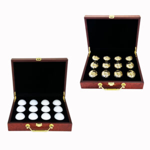 Luxury Wooden Golf Ball Gift Set – 12pcs Double-Layer Electroplated Balls with Handheld Case