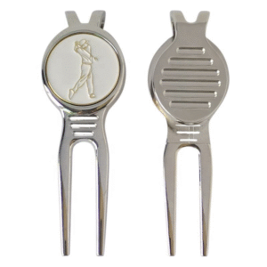Golf green fork divot tool with clip